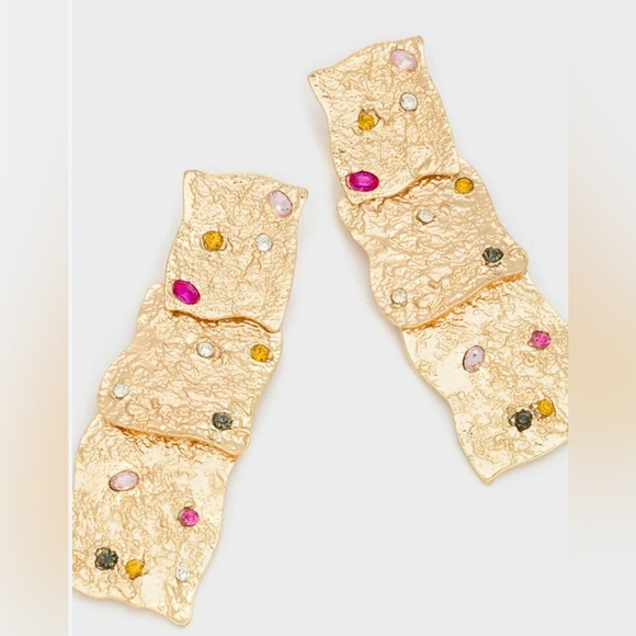 Zara Gold Rhinestones Geometric Drop Earrings - Picture 10 of 17